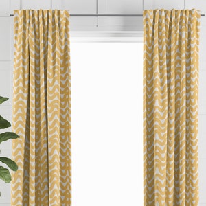 Yellow & White Wavy Curtain Panels for Living and Dining Room, Made to Order Bedroom and Nursery Window Treatments, Kitchen Cafe Curtains