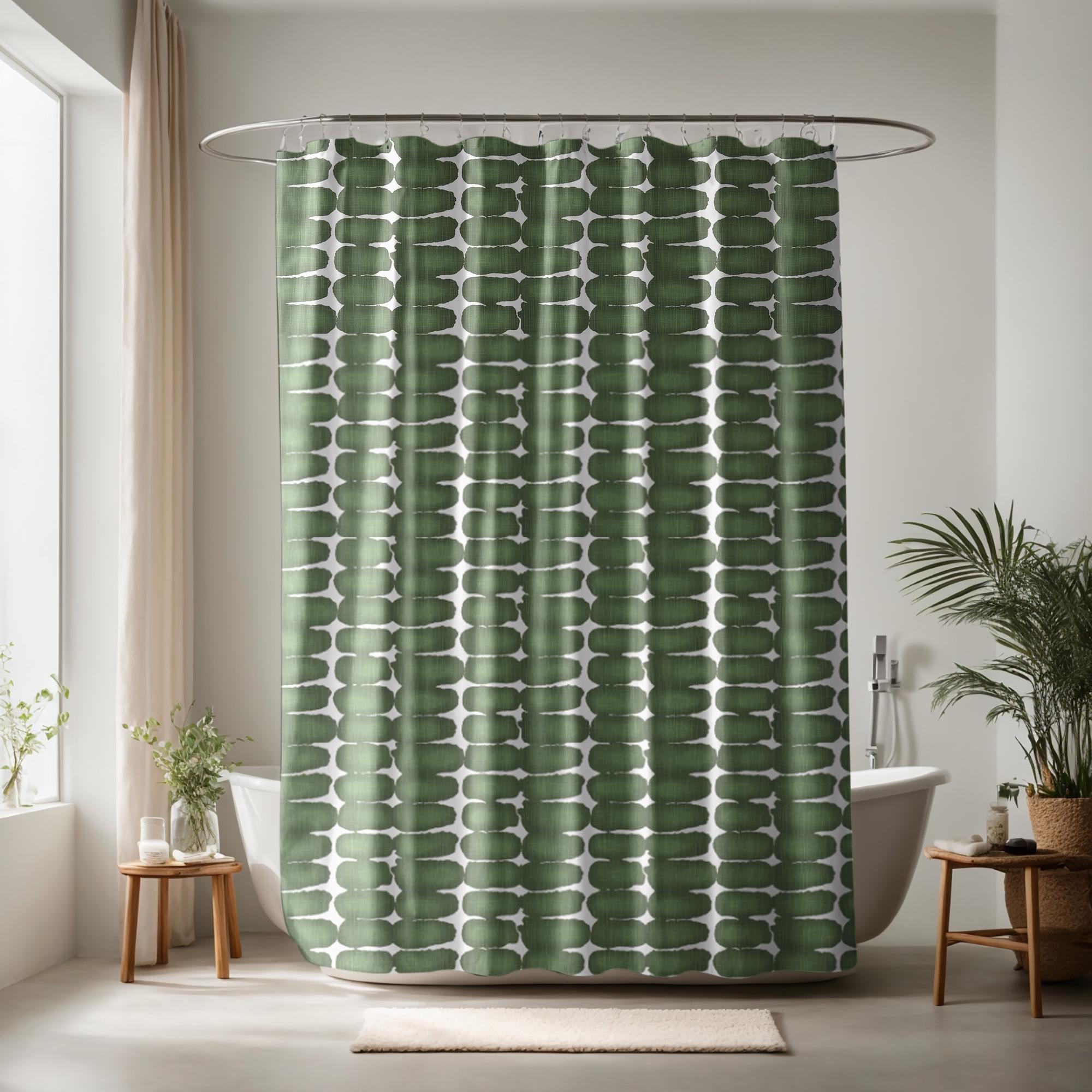 Tenda Doccia Extra Lunga Boho Verde Salvia Con Fiori - 182 X 244 Cm - Set Con Ganci In Tessuto