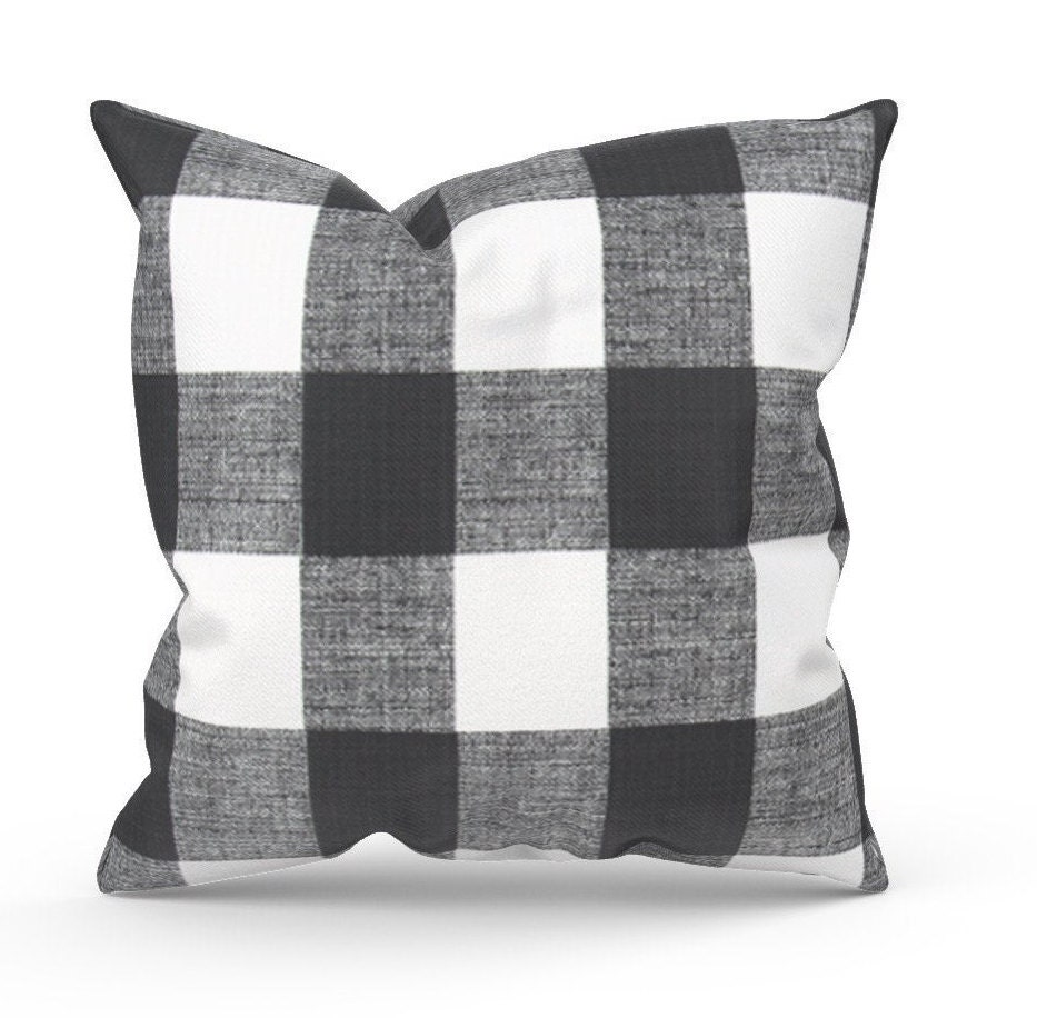 Black Buffalo Plaid Outdoor Pillow Cover Black Buffalo Check Etsy