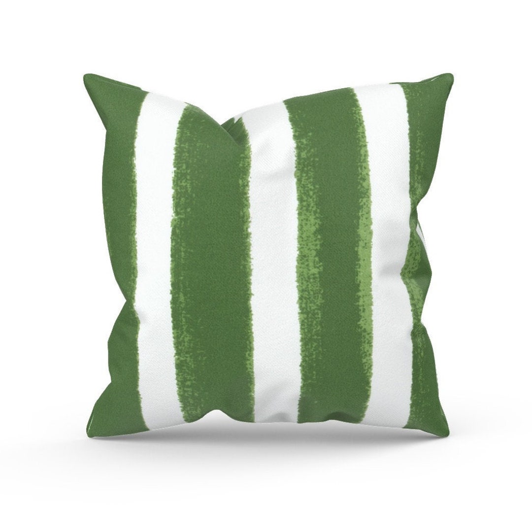 Outdoor Green and White Striped Pillow Cover Outdoor Decor Etsy