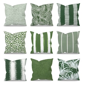 Green & White Patio and Deck Outdoor Pillow Cover Collection, Front Porch Decor for New Home, Replacement Cushion Covers, Housewarming Gift