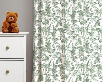 Cortinas para habitación infantil con estampado de animales de la selva verde: cortinas para habitación infantil