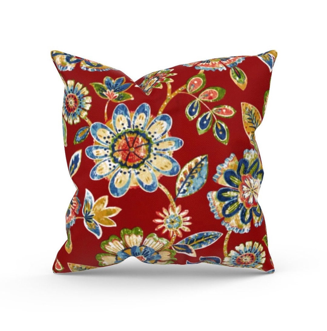 Red Floral Outdoor Pillow Cover, Patio Pillow Cover, Outdoor Decor, Outdoor Throw Pillow, Indoor