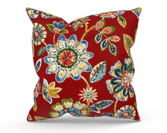 Red Floral Outdoor Pillow Cover, Patio Pillow Cover, Outdoor Decor, Outdoor Throw Pillow, Indoor Outdoor Pillow Cover, Traditional Pillow