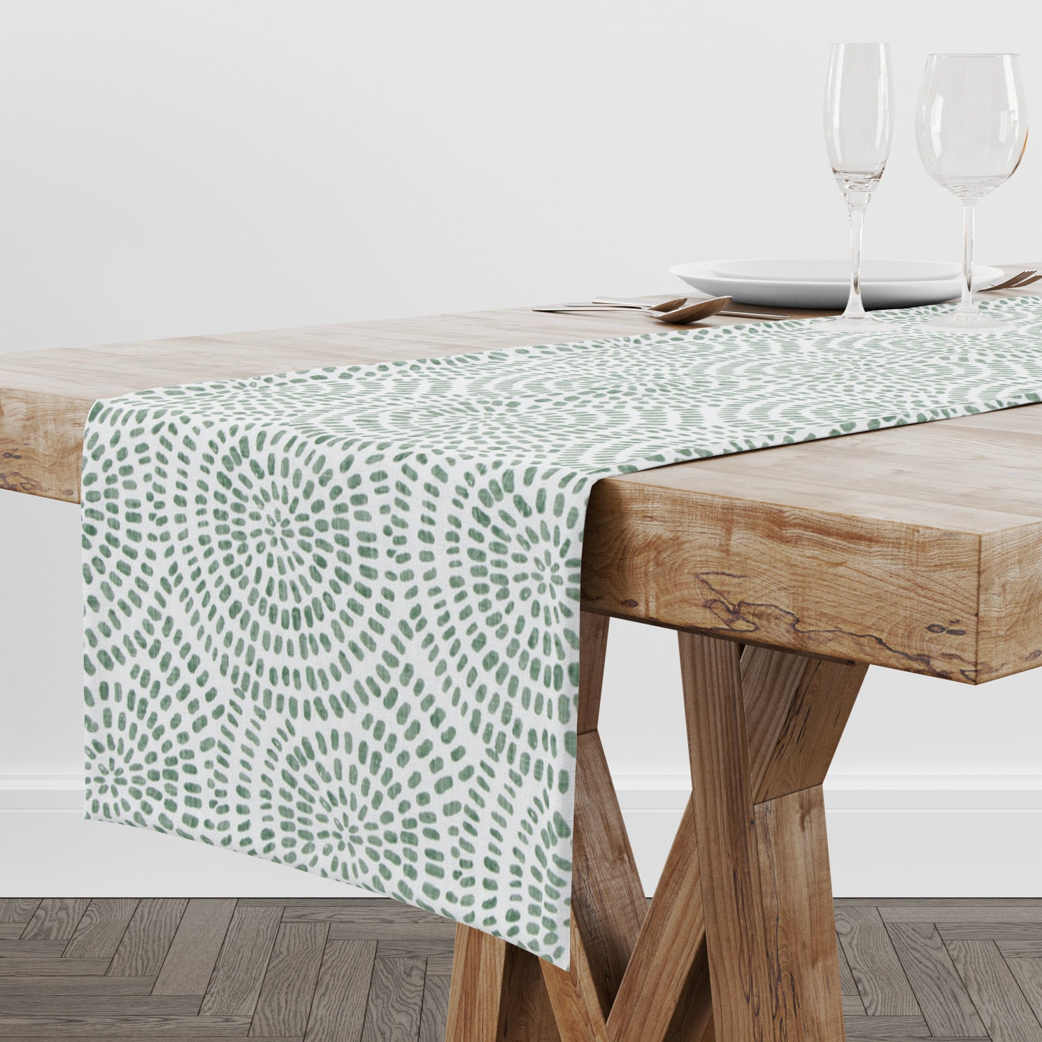 Green Ribbed Table Runner Green Dining Room Table Runner: Modern Farmhouse Wedding Reception or ...