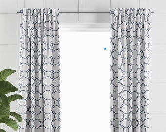 Blau Geometrische Slub Baumwolle Vorhänge: Moderne Wohnzimmer Vorhang Panel Fenster Behandlung Dekor