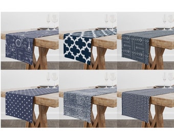 Blue & White Cotton Dining Room and Coffee Table Runner Collection, Baby Shower, Party Linens, and Wedding Reception Decor, Birthday Gift
