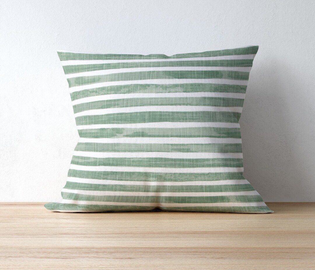 Green Stripe Pillow Cover for Living Room Sofa, Modern Farmhouse Style