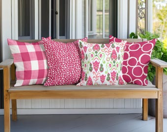 Outdoor-Kissenbezugskollektion in Hot Pink & Lime für Deck, Terrasse, Veranda oder Balkon-Dekor, Einweihungsgeschenk für die Vorderseite des neuen Zuhauses