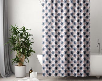 Blush Pink Floral Fabric Shower Curtain: Slub Canvas Contemporary Bathroom Decor