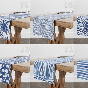 Cobalt Blue & White Slub Cotton Dining or Coffee Table Runner, Decor for Bridal Shower, Wedding Reception, and Parties, Easter Kitchen Table