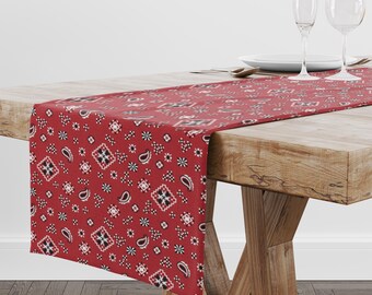 Red Bandana Dining Table Runner: Western Cowboy Party Bulk Order Event Decor, USA Made