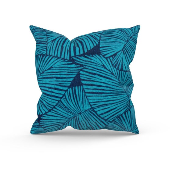 Blue Tropical Outdoor Pillow Cover, Blue Outdoor Decor, Blue Patio Pillow, Blue Patio Cushions, Richloom Talia Caribe, Zipper Pillow Cover