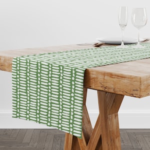 Green Abstract Stripe Dining Room Cotton Duck Table Runner: Wedding Reception Decor, USA Made