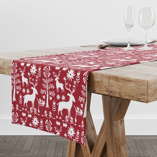 Red Woodland Table Runner for Christmas Dining Room or Kitchen Decor,  Holiday Hostess Gift or Housewarming Gift for Friend