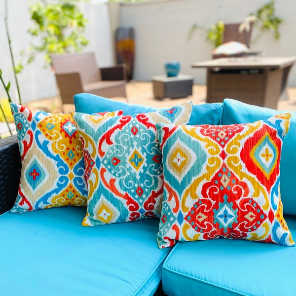 Multi-Color Pillow Covers for Outdoor Living Space, Spanish Throw Pillow for Outdoor Sofa, Housewarming Gift for New Home Front Porch
