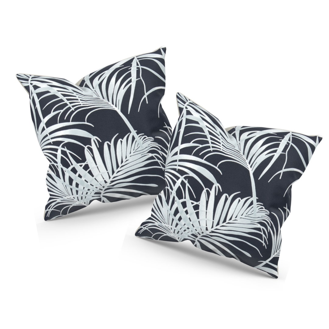 TWO Tropical Outdoor Pillow Cover for Beach Decor, Blue Hawaiian Throw