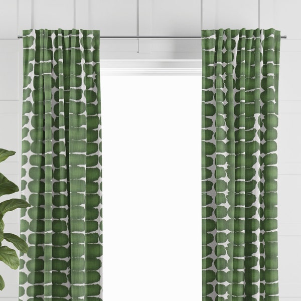 Green Shibori Curtain Panels for Living Room, Mediterranean Bedroom Window Treatment, Nursery, Childrens Room Decor, Casual Chic