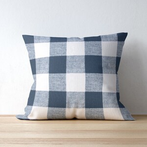 Blue Buffalo Plaid Farmhouse Pillow Cover for Sofa, Accent Pillow with Zipper for Bed, Buffalo Check for Children & for Nursery Decor