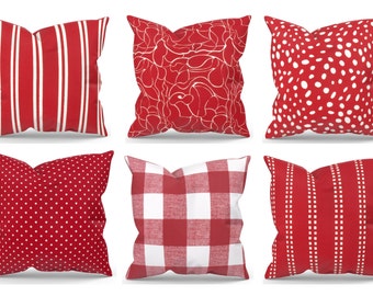 Red & White Outdoor Pillow Covers for Outdoor Living Space, New Neighbor Housewarming Gift for Front Porch, Deck Decor or Patio Seating