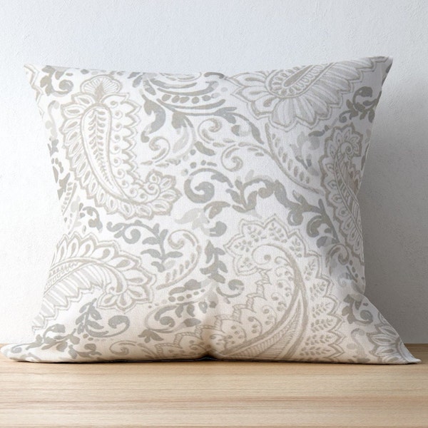 Ecru Paisley Pillow Cover for Neutral Decor, Beige Throw Pillow Cover and Greige Pillow for Living Room and Family Room