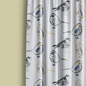 Blue Bird Toile Cotton Living Room Drapes, Kitchen Cafe Curtain Valance Window Treatment, Children&#39;s Decor, Rod Pocket, Tabs, or Pleats