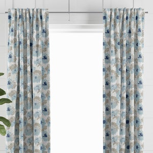 Spa Blue Floral Curtain Panel for Living and Family Room, Window Treatment for Dining Room and Kitchen Decor, Drapes for Bedroom