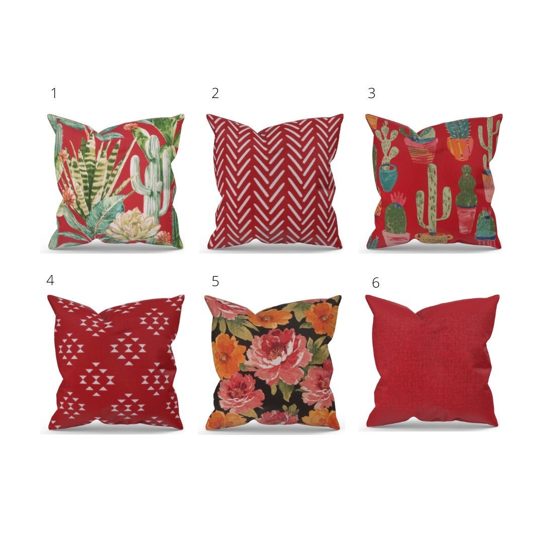 Red Floral Outdoor Pillow Cover, Red Outdoor Pillow, Red Patio Pillow
