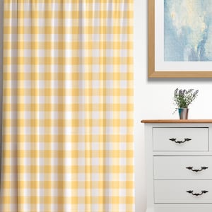 Yellow Buffalo Check Drapes: Slub Cotton Modern Farmhouse Decor