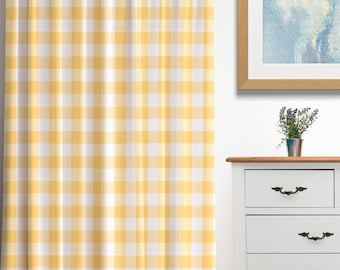 Yellow Buffalo Check Drapes: Farmhouse Style Living Room & Bedroom Curtain Panel Window Treatments