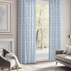 Indigo Blue Abstract Floral Living or Dining Room Curtains, Bedroom or Nursery Drapes, Kitchen Cafe or Bathroom Valance Window Treatment