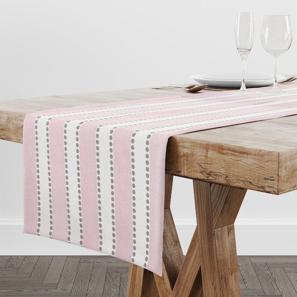 Pink Stripe Table Runner for Dining Table & Kitchen Table, Farmhouse Event Decor for Wedding, Baby Shower and Parties, Coffee Table Runner