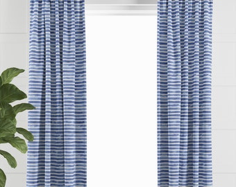 Kobalt Blau Aquarell Streifen Vorhänge: Abstrakt Slub Baumwolle Vorhang Panel Fensterbehandlungen