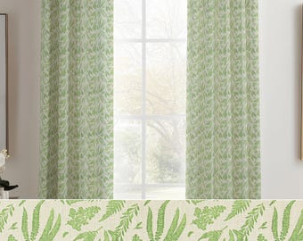 Green Botanical Slub Linen Blend Drapes