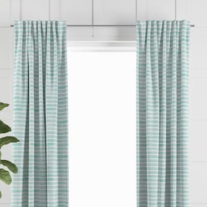 Aqua Stripe Curtain Panel for Dining & Kitchen Decor, Living and Family Room Blue Window Treatment, Office, Bedroom or Nursery Drapes