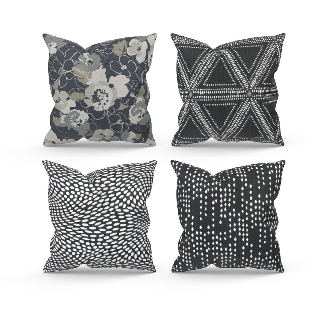 Black Pillow Covers for Living Room Sofa, Black and White Accent Pillow ...