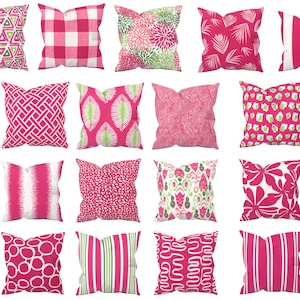 Hot Pink & White Outdoor Pillow Cover Collection: Patio, Deck, Garden Seating Alfresco Decor