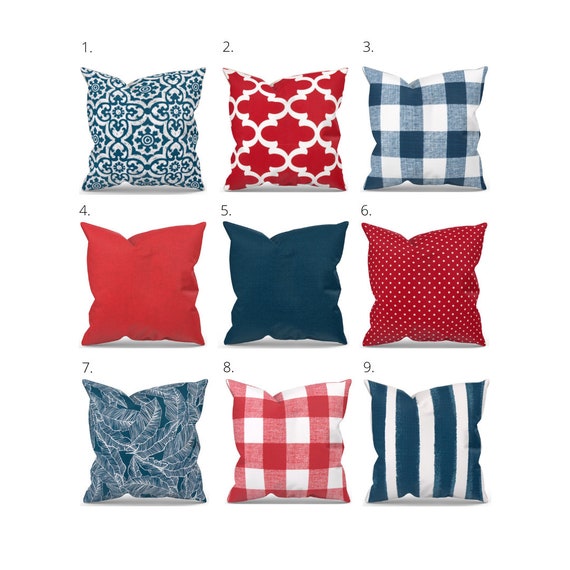 Blue and Red Outdoor Pillow Cover Blue Outdoor Pillow Red Etsy