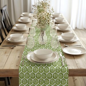 Kale Green Contemporary Botanical Slub Linen Dining Table Runner: Event Bulk Orders, USA Made