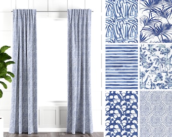 Cobalt Blue Slub Cotton Drapery Collection: Living Room Curtain Window Treatment Decor