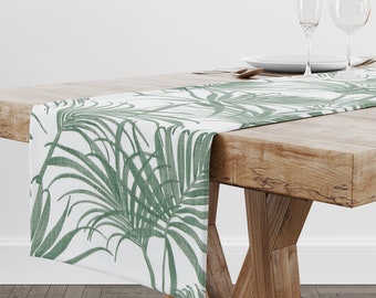 Green Tropical Dining Room Table Runner: Contemporary Palm Frond Beach Decor