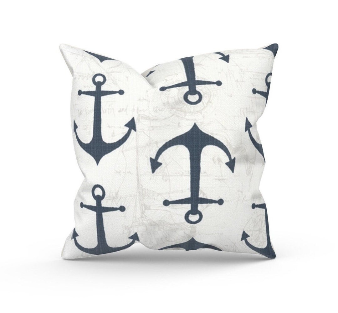 Nautical Outdoor Pillow Cover for Beach House Deck, Anchor Decorative