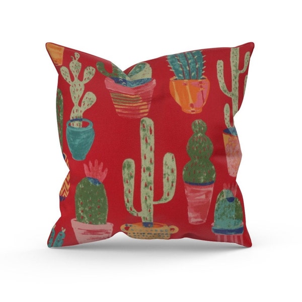 Desert Outdoor Pillow Cover, Red Outdoor Pillow, Red Patio Pillow, Red Patio Decor, Desert Pillow, Cactus Decor, Red Outdoor Decorations