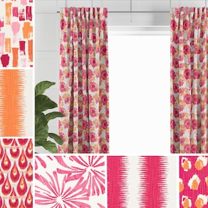 Hot Pink & Orange Slub Cotton Drapery Collection, Kitchen Cafe Curtain or Bathroom Valance, Bedroom or Baby Girls Nursery Window Treatments