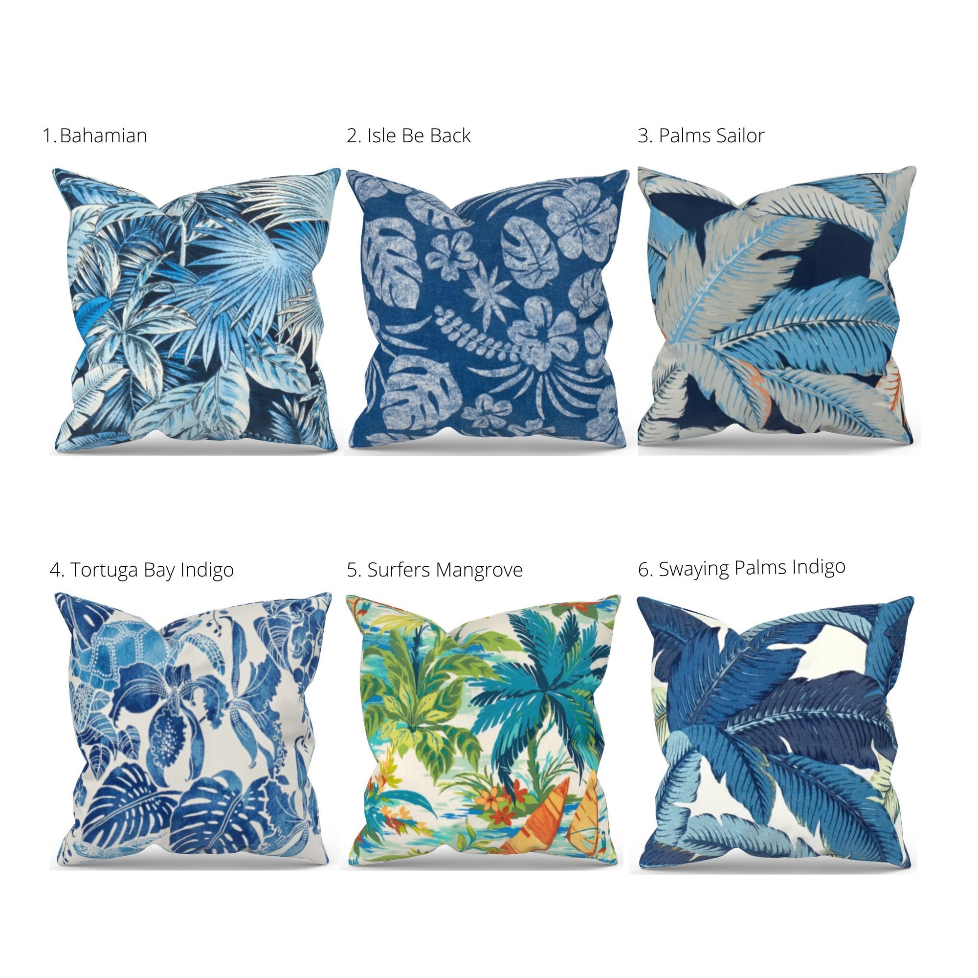 Blue Outdoor Pillow Covers Tropical Pillow Covers Tropical Etsy