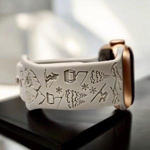 Ski Lover&#39;s Silicone Bands Laser Engraved for Apple Watch, For Series 1, 2, 3, 4, 5, 6, 7, 8, 9, 10, SE, and Ultra Models