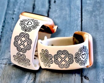 Hmong Motif Silicone Bands Laser Engraved for Apple Watch, For Series 1, 2, 3, 4, 5, 6, 7, 8, 9, 10, SE, and Ultra Models