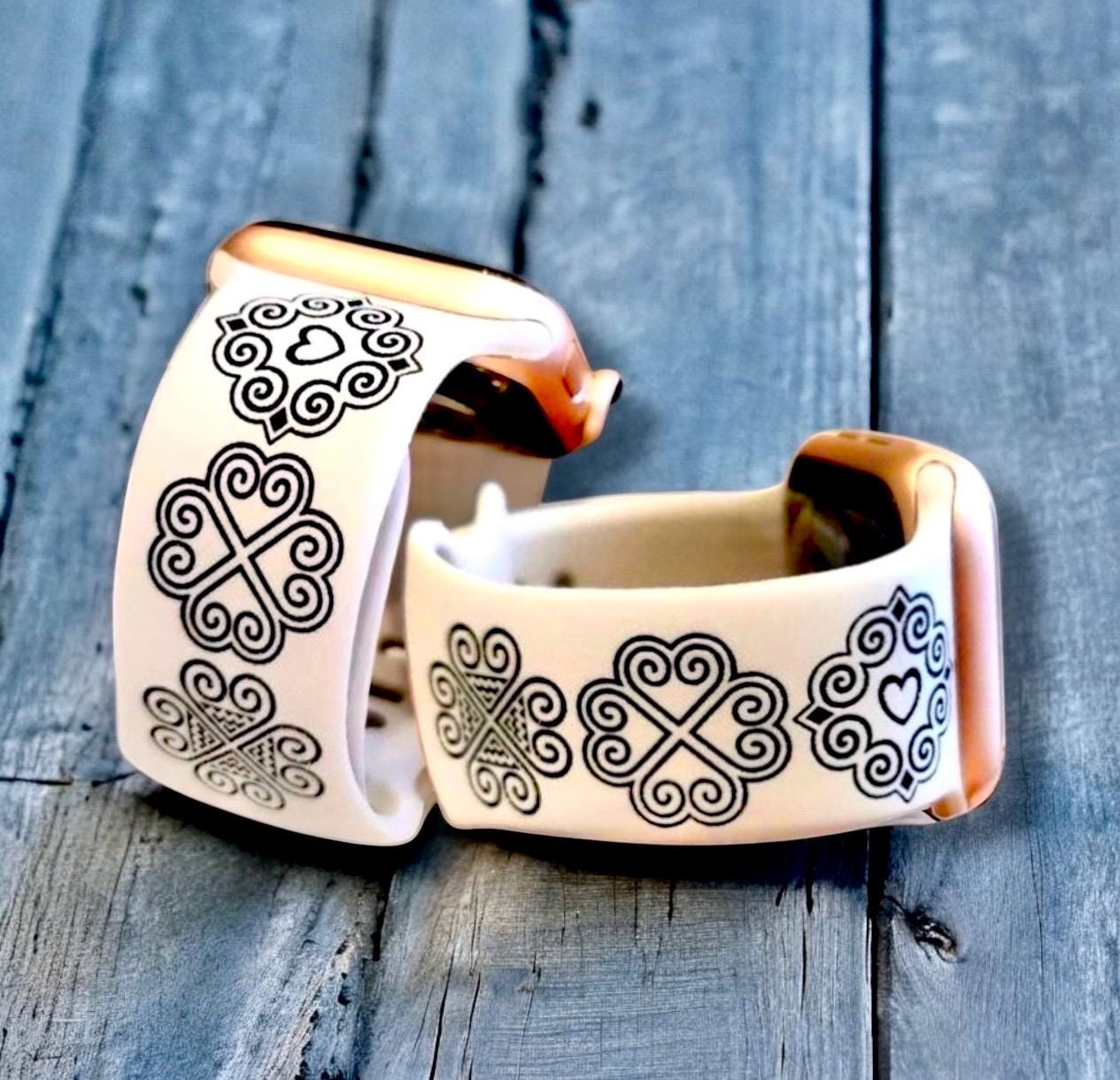 Hmong Motif Silicone Bands Laser Engraved for Apple Watch, For Series 1, 2, 3, 4, 5, 6, 7, 8, 9, 10, SE, and Ultra Models