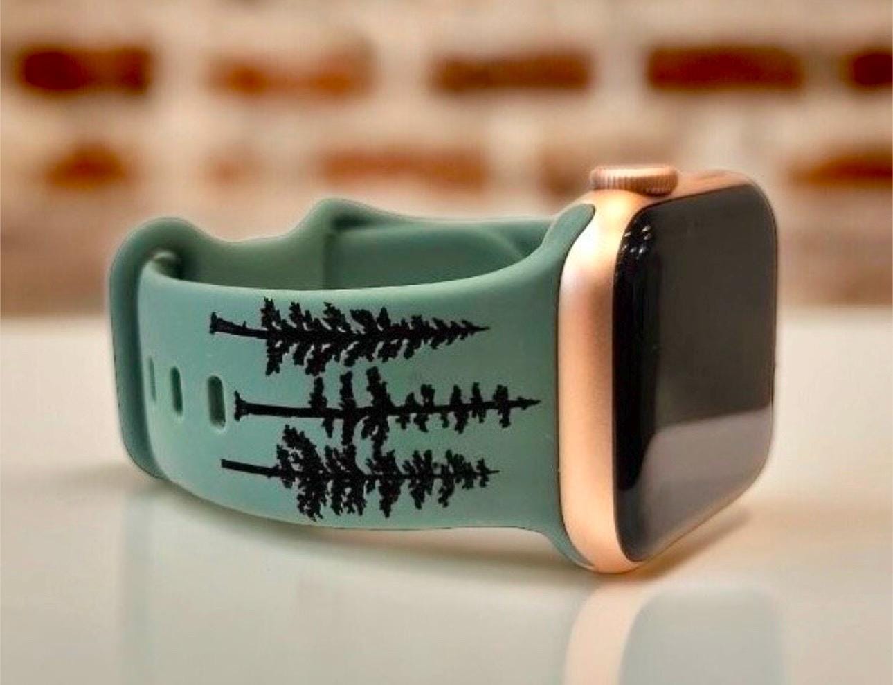 Evergreen Tree Silicone Bands Laser Engraved for Apple Watch, For Series 1, 2, 3, 4, 5, 6, 7, 8, 9, 10, SE, and Ultra Models