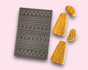 Tapis texturé tribal pour pâte polymère, tampon à motif en argile, texture pour empreintes en argile, outil de texture en céramique pour poterie, tapis en caoutchouc à motif tribal